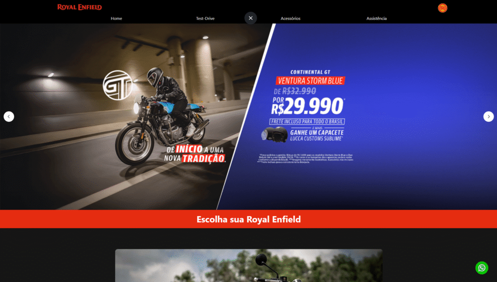 Captura de tela Site Royal Enfield